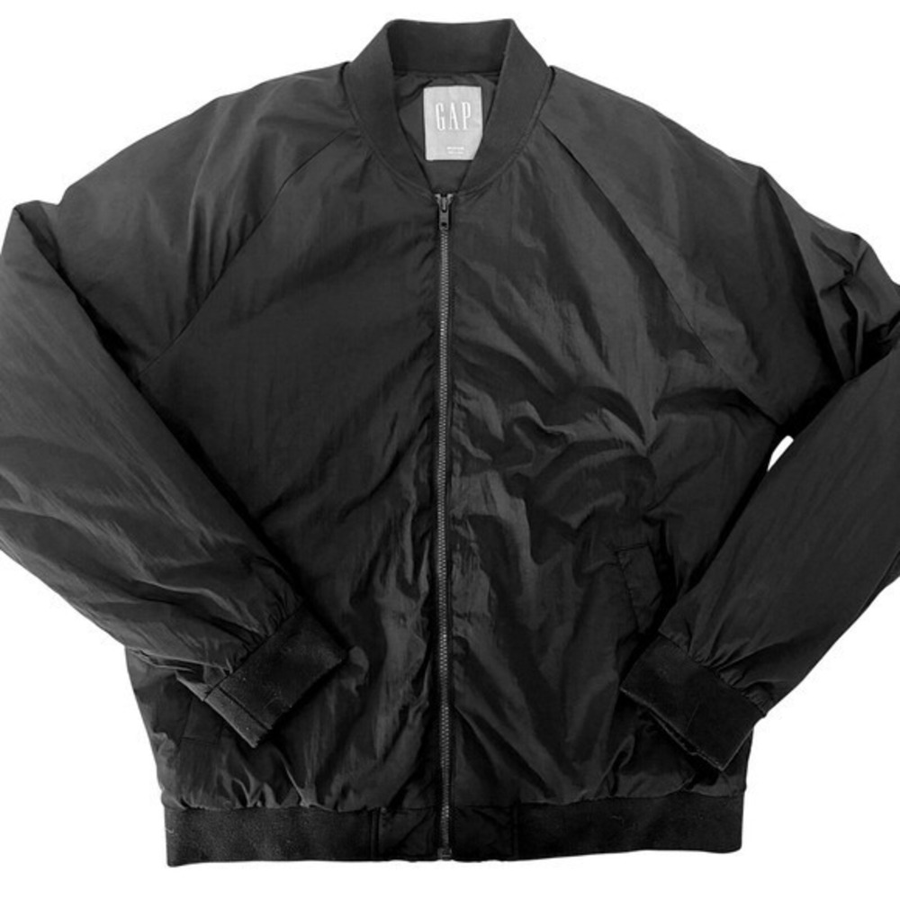 Gap Mens Bomber Jacket Black Water Repellent Full Zip Medium - Picture 2 of 11